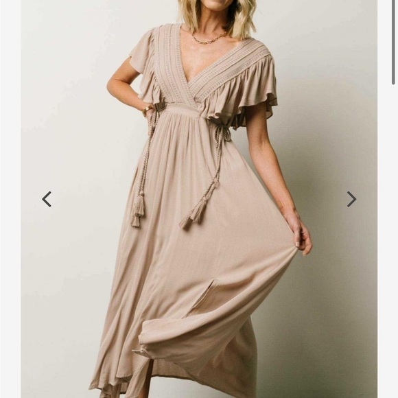 NWT Baltic Born Womens Jennifer Deep V Maxi Dress Sand - Picture 2 of 12